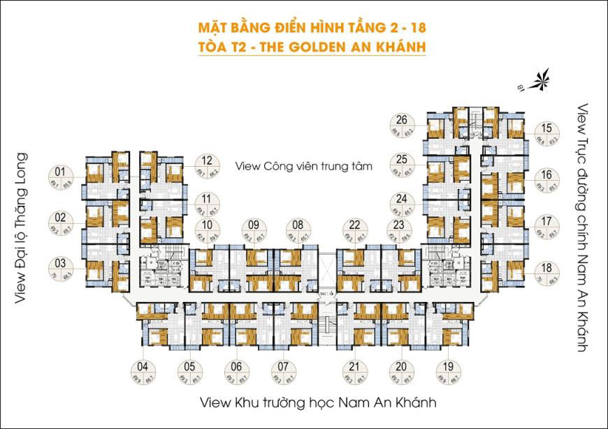Thiết kế tòa 18T1 và 18T2 chung cư The Golden An Khánh