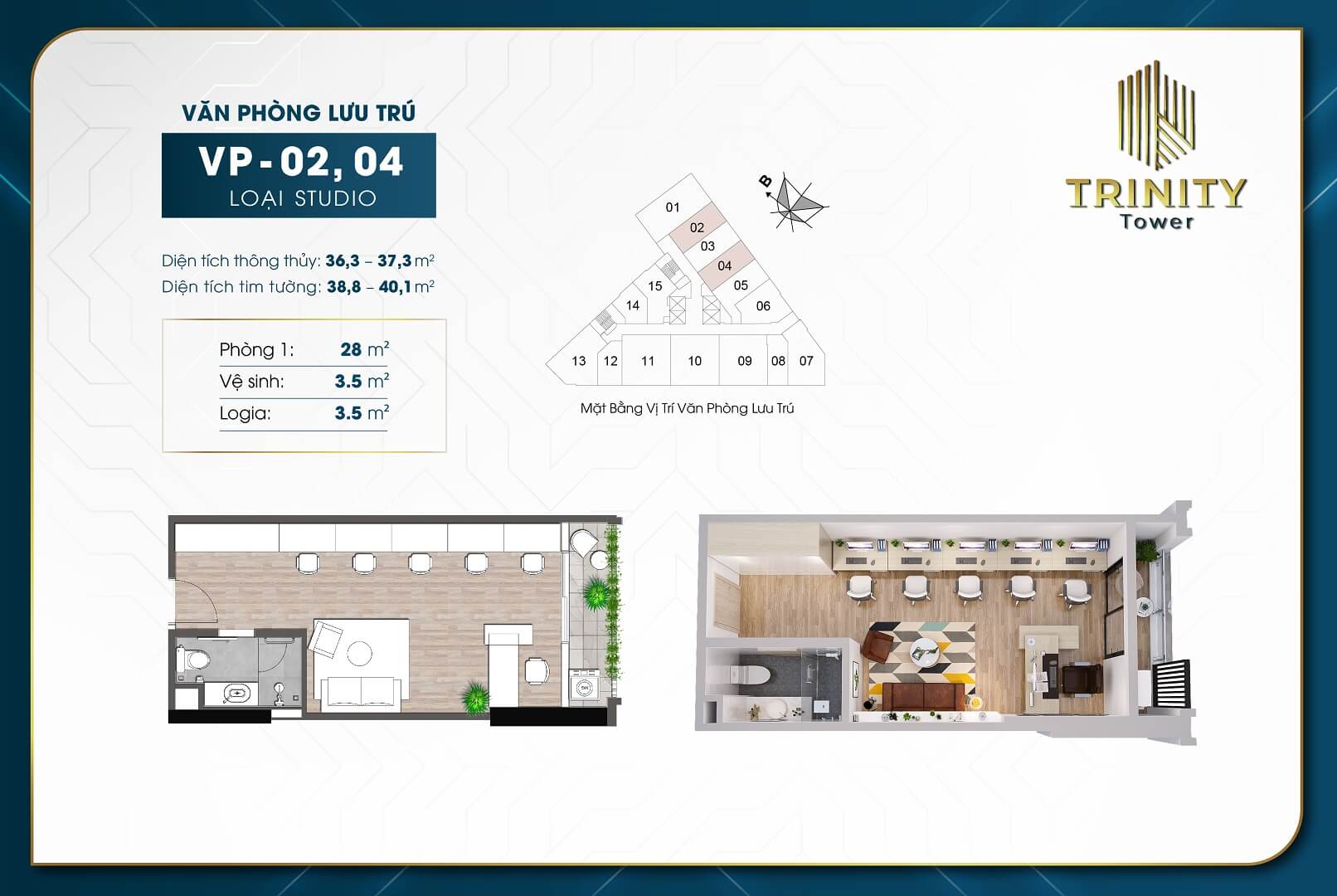 Thiết kế căn hộ officetel Trinity Tower