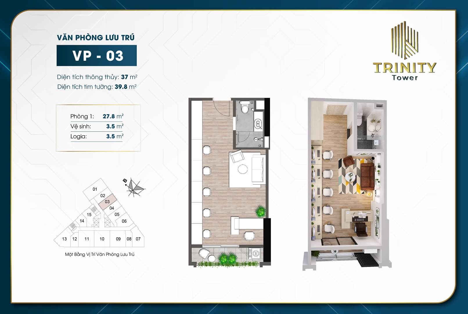 Thiết kế căn hộ officetel Trinity Tower