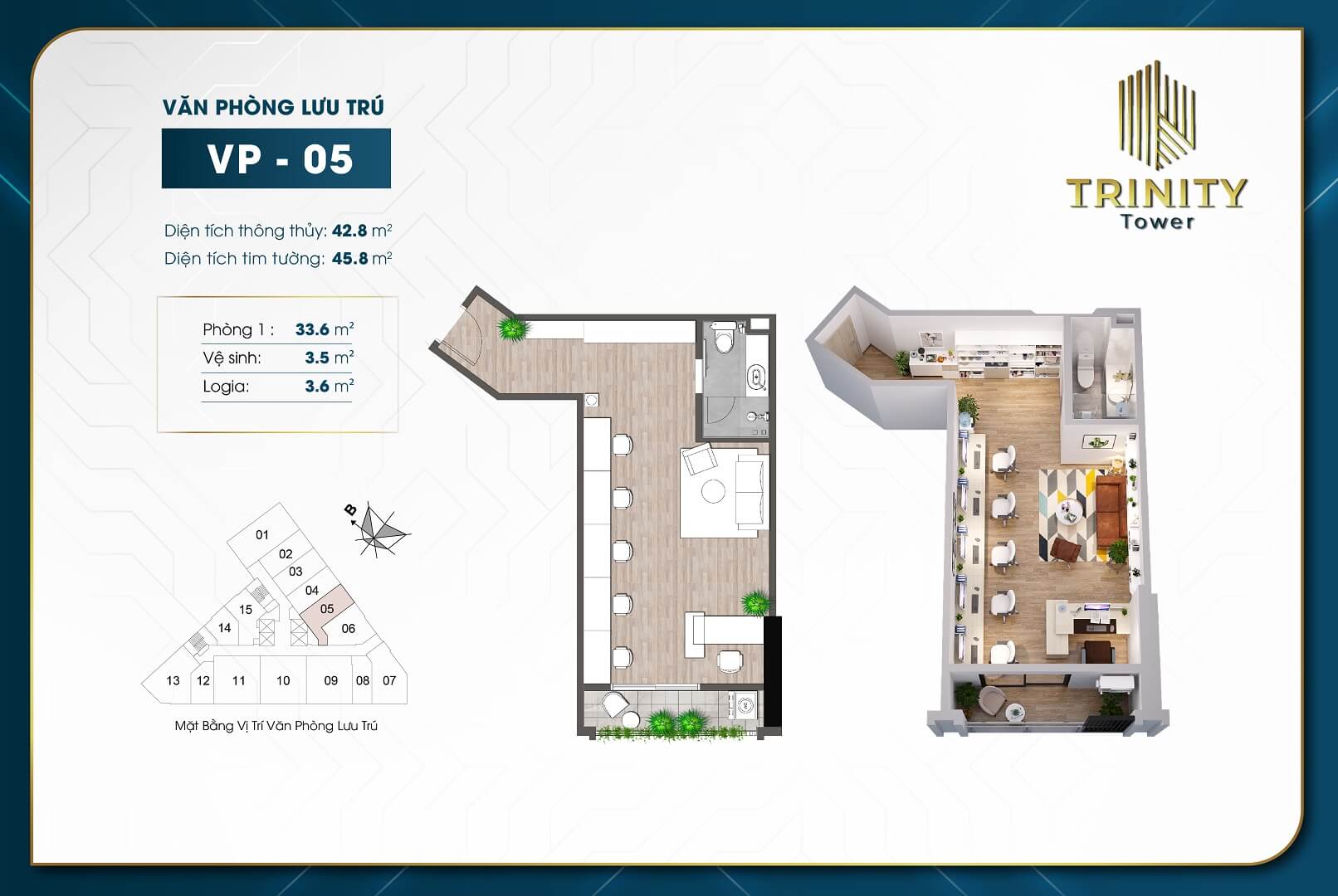 Thiết kế căn hộ officetel Trinity Tower
